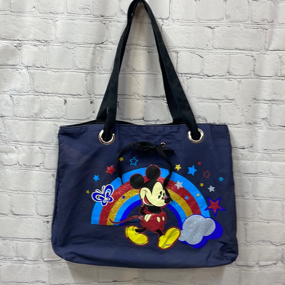 Disney Glitter Mickey Mouse Rainbow cotton canvas tote bag